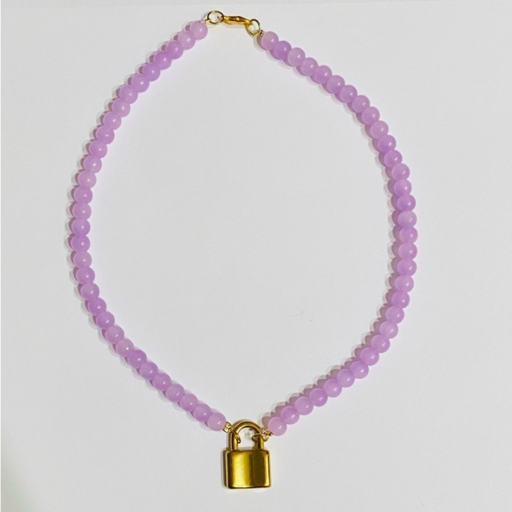 Lilac Beaded Lock Necklace